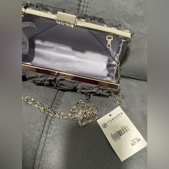 Versona Gray/Silver Floral Sequin Clutch Bag Removable Straps NWT - Picture 8 of 11